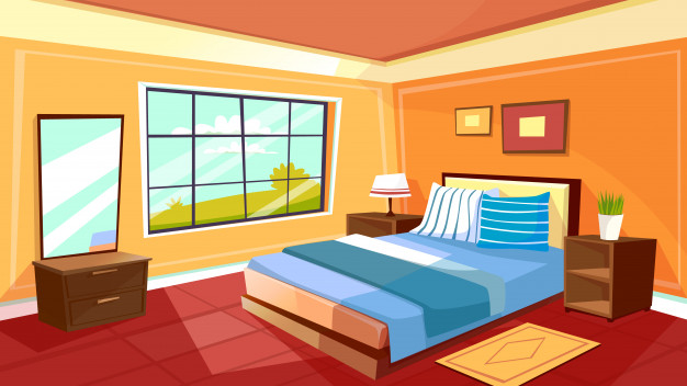 cartoon bedroom interior background template cozy modern house room morning light 33099 171